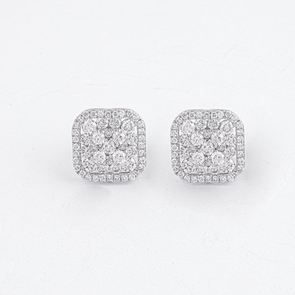 Square Diamond Stud Earrings with Intricate Geometric Design