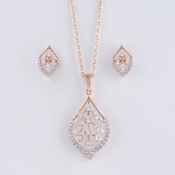 Elegant Teardrop Rose Gold Diamond Pendant Set