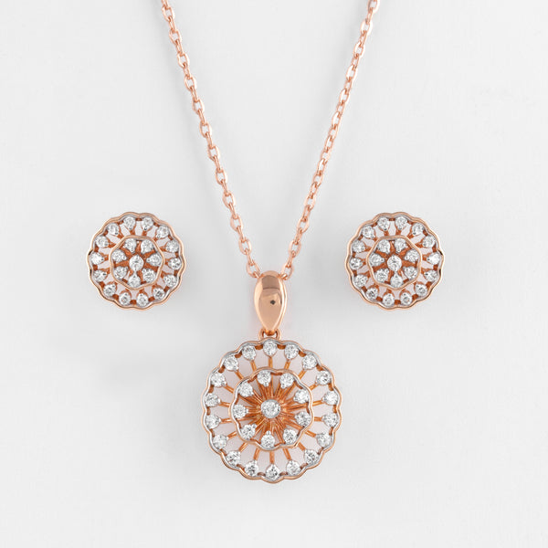 Radiant Rose Gold Floral Diamond Pendant Set