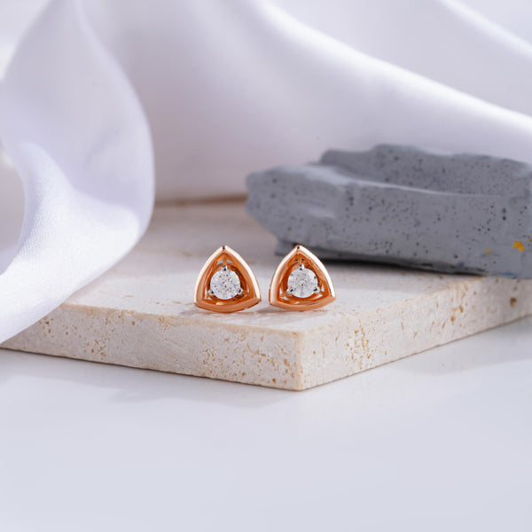 Triangular Bezel Set Rose Gold Diamond Stud Earrings