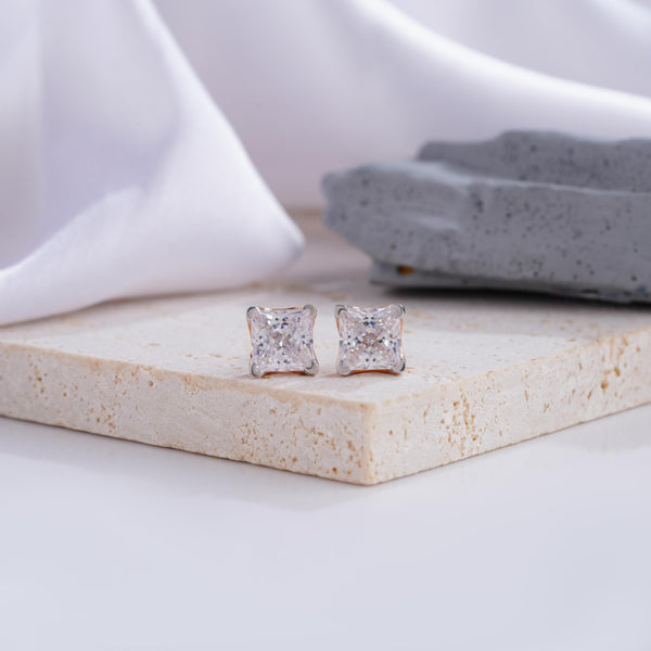 Princess Cut Diamond Stud Earrings in Sleek White Gold