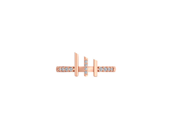 Rose Gold Diamond Bar Ring | Modern Vertical Design | Fine Jewelry