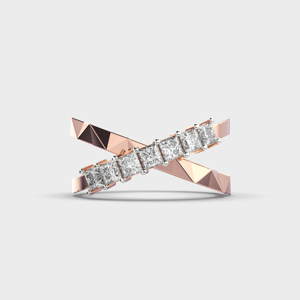 Rose Gold Interlocking Rings | Square Diamond Band & Geometric Design | Fine Jewelry