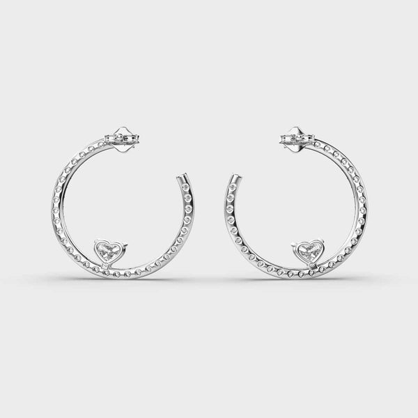 Open Circle Diamond Hoop Earrings with Heart Accents in White Gold – Modern and Elegant