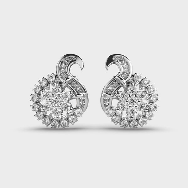 Floral Swirl Diamond Statement Earrings in White Gold – Elegant and Intricate