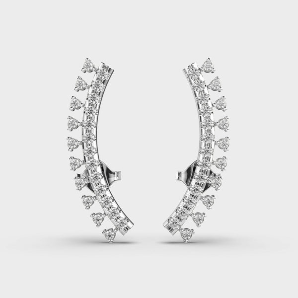 Diamond Cascading Hoop Earrings in White Gold – Sleek and Sophisticated