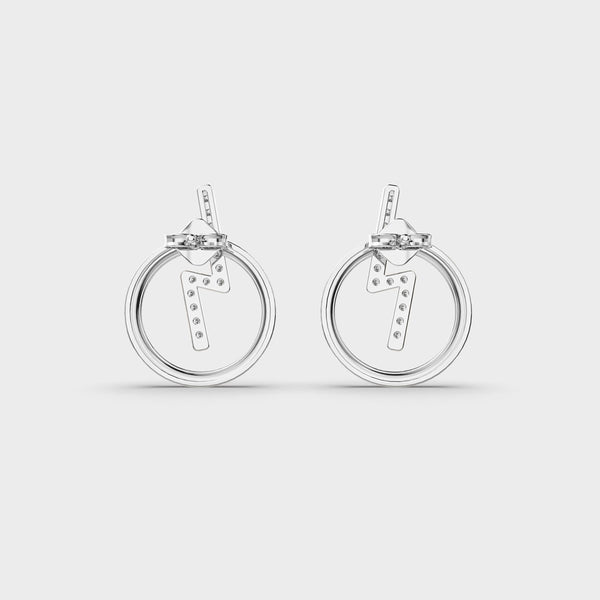Lightning Bolt and Circle Diamond Earrings in White Gold – Bold and Contemporary
